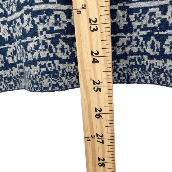 Pure Jill Cardigan Sweater Womens Medium Blue White Geo Print Cotton Open Front - Picture 16 of 16